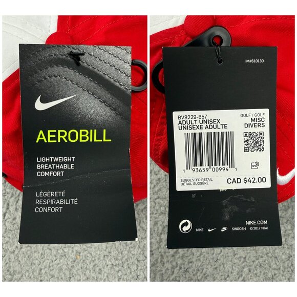 Nike Golf Cap Hat Mens One Size Red White Aerobill Classic99 Rope Adjustable - Picture 3 of 11